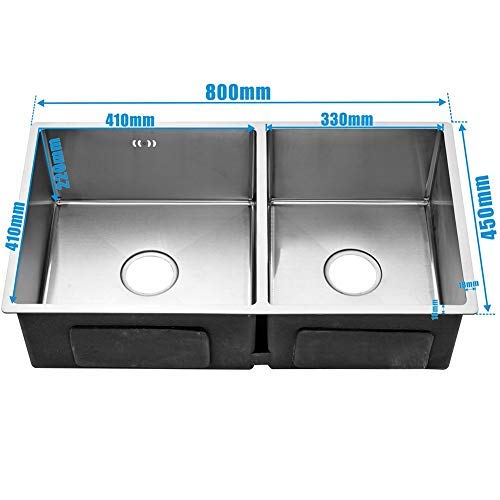 FChome Modern 11 Gauge Stainless Steel Kitchen Sink Double Bowl with Overflow,32 inchx18 inchx8.7 inch Deep Kitchen/Bar Sink Drop-In Bar or Utility Sink,Brushed stainless steel