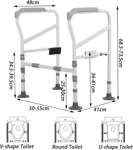 ybaymy Toilet Support Frame Height Width Adjustable Toilet Handrail No Drilling Required Safety Frames for Toilets, Toilet Stand Up Aid for Seniors, Disabled People and Pregnant Women