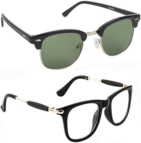 ELLIGATOR Polycarbonate Unisex Sunglasses Combo (Green, Clear, 3) -Set of 2