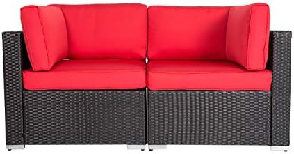 Worldrich 2-Piece Outdoor Furniture Set All Weather Patio PE Rattan Sofa Set,Removable Cushions, 2 Corner Sofa Chairs, Red