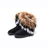 ARTCO Women's winter warm high long snow ankle boots faux fox fur tassel shoes three colors Black US9