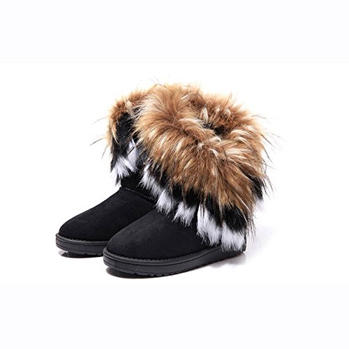 ARTCO Women's winter warm high long snow ankle boots faux fox fur tassel shoes three colors Black US9
