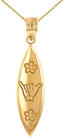 Trendy Necklaces14k Gold Hawaiian Shaka Hang Loose Surfboard Sign Pendant Necklace