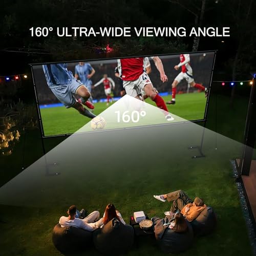 120" Projection Screen with Reinforced Stand - 4K HD 16:9 Anti-Fold Canvas 5 Min Mount for Indoor/Outdoor Parties Home Cinema & Camping - Bag Included