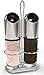 Royal Polished Stainless Steel and Glass Salt and Pepper Grinder Mill Set - 3-Piece Set Includes Stainless Steel Stand with 2 Tall 6 Oz Grinders - Dual Function with Coarse and Fine Grinding