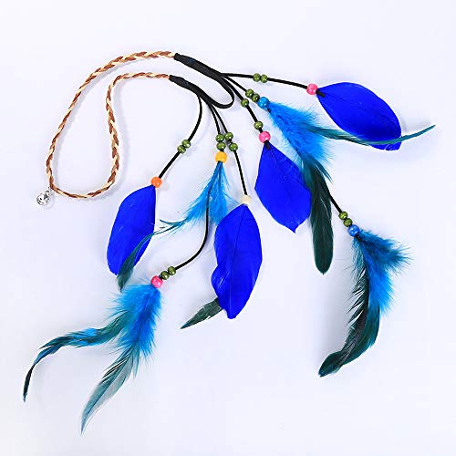 Feather Headband Hippie Indian Boho Hair Bands Tassel Bohemian Halloween Hair Hoop Women Girls Crown Hairband Party Decoration Headdress Cosplay Costume Headwear Headpiece Hair Accessories Blue