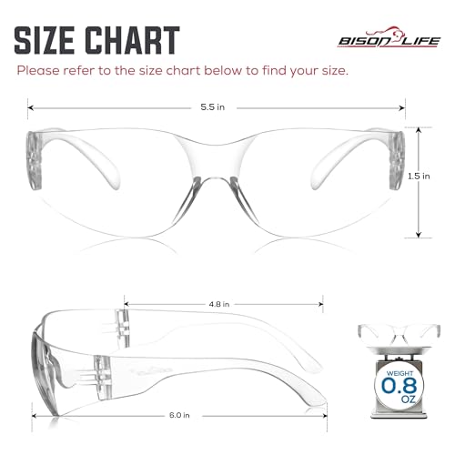 BISON LIFE Clear Safety Glasses, ANSI Z87.1 Certified Eyewear Men & Women.