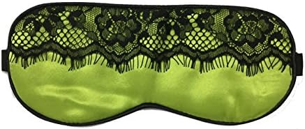 Amint Luxurious Lace Fabric Sleep Mask Black Eye Mask for Sleep with Ear Plugs Travel Green,7.9"*3.5"