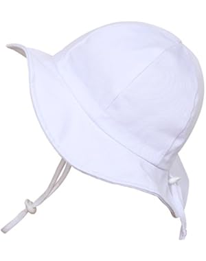 Baby Sun Hat with Chin Strap, Drawstring Adjust Head Size, Breathable 50+ UPF (S: 0 - 9m, White )