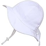 Toddler Sun Hat with Chin Strap, Drawstring Adjust Head Size, Breathable 50+ UPF (M: 6m - 3Y, White )