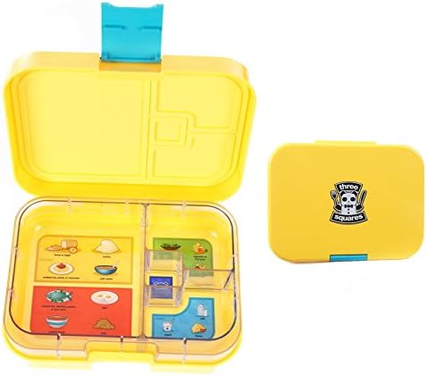 Leakproof Bento Box with Removable 4 Section Tray | Nontoxic, Easy to Clean, for Kids &amp; Adults | 16 Bonus Lunchbox Notes by Three Squares, (Sunflower Yellow)