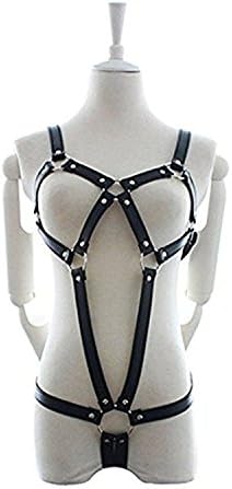 Enticing Women's Body Harness Traction Faux Leather Sexy Lingerie Underwear Link Chain Set