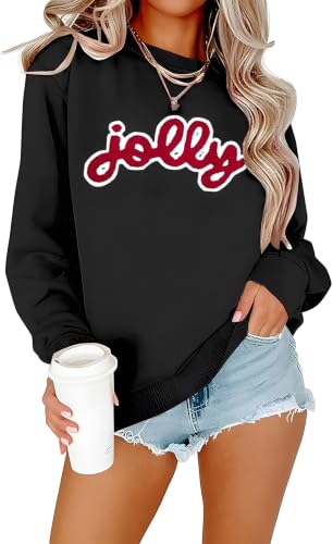 ZTLUOGF Christmas Sweatshirts For Women Jolly Glitter Patch Striped Sweater at Amazon