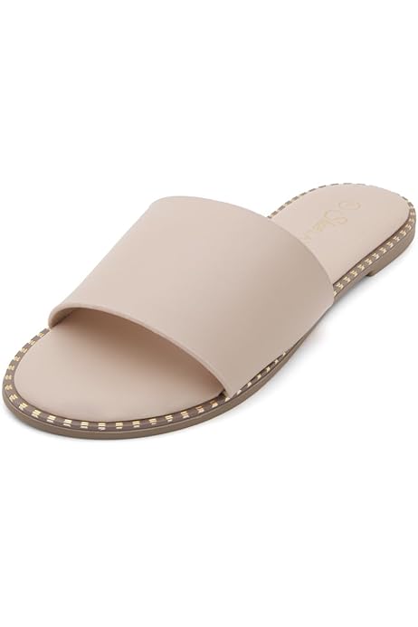 GORGLITTER Women's Pearl Flat Sandals - Open Toe Hollow Out Slides, Casual Dressy For Summer & Beach