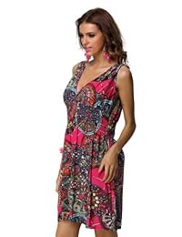 jinhuanshow Vestidos estampados sin espalda con cuello en V de corte bajo ocasionales para mujer