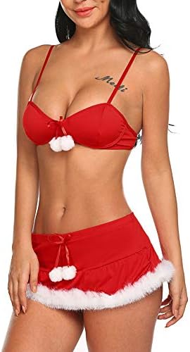 Venukiss Women Babydoll Halter Lingerie Red Christmas Mesh See-Through Bodydoll with G-String