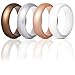 ThunderFit Silicone Wedding Bands for Women, Dome Unique Anniversary Rings 5.5mm Wide 2mm Thick - 1/2/3/4/5/6/7/8/12 Variety Multipack (Bronze, White, Silver, Rose Gold - Size 6.5-7 (17.35mm))