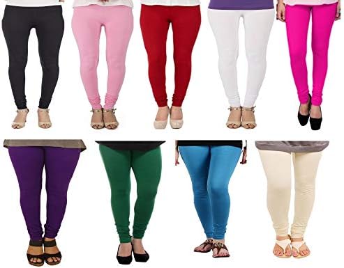 KOROSHNI 9 Multicolor Cotton Lycra Women's Leggings (9 Combo Green_Pink_Baby Pink_Black_Red_Sky Blue_Chick_Purple_White)