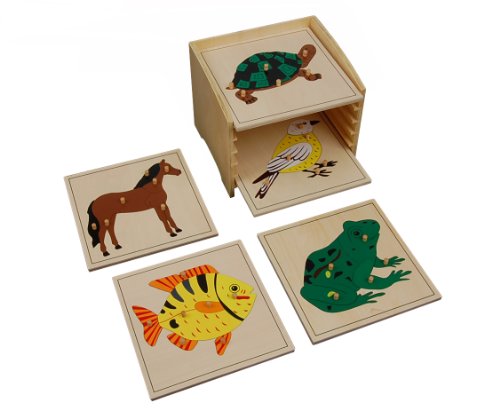Montessori Animal Puzzle Cabinet with 5 Puzzles