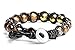Koala Club Master Men's Tiger Eye/Iron Pyrite Stone Handmade Leather Bracelet with Beads Multi Cut 8mm with Free Giftbox