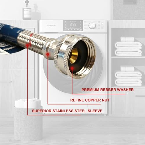 10FT Stainless Steel Washing Machine Hoses with 90 Degree Elbows,2 Pack Red photo 10