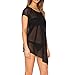 May&Maya Women's Sheer Mesh Asymmetry Hem Top (XXL, Black)