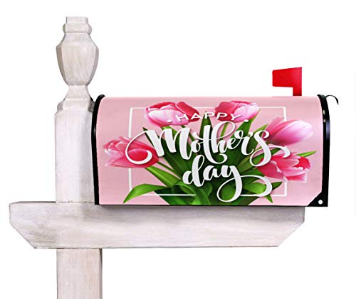 Wamika Mother Day Spring Pink Floral Heart Mailbox Cover Magnetic Standard Size,Best Super Mom Letter Post Box Cover Wrap Decoration Welcome Home Garden Outdoor 21" Lx 18" W