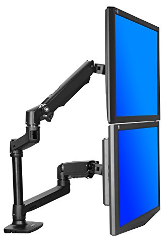 Halter Dual LCD Adjustable Monitor Stand, Dual Stacking Arm, Desk Clamp/Grommet Base- Optional Use for Either 2 LCDs or LCD and Laptop, Holds up to 32" LCD Monitors