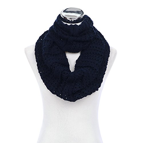 Premium Winter Mesh Knit Infinity Loop Circle Scarf, Navy