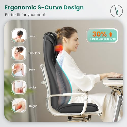 Snailax Improved Shiatsu Massage Seat Cushion with Heat, Massage Pad with Compression Kneading Vibration, Full Body Massager for Back, Neck, Shoulder, Back Massager, Gifts