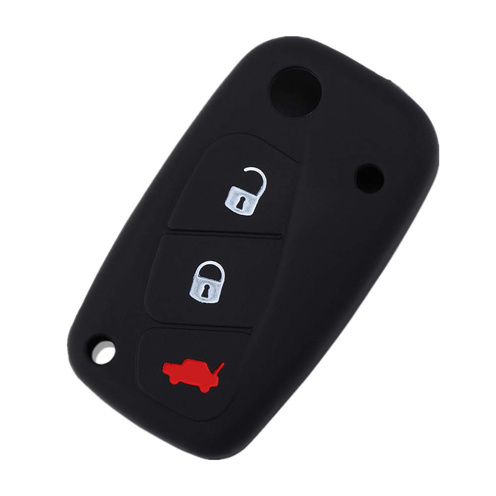 Happyit Silicone Car Key Cover Cases for Fiat Panda Stilo Punto Doblo Grande Bravo 500 Ducato Minibus 3 Buttons (Black)