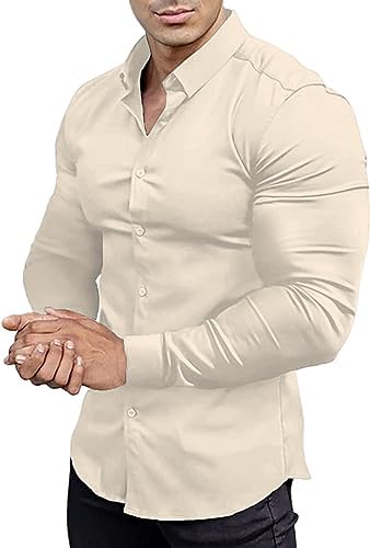 dress shirts for muscular men Amazon.com: EOUOSS Men's Muscle Fit Dress Shirts Stretch Athletic Slim Fit  Short Sleeve Casual Button Down Shirt Beige X-Small : Clothing, Shoes &  Jewelry
