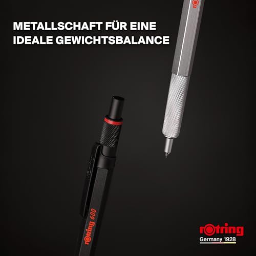 rOtring 600 Gelschreiber | 0,55 mm | Schwarze Tinte | Silberfarbenes Schreibgerät mit Metallschaft | Rutschfeste, gerändelte Griffzone und Sechskantschaft | Nachfüllbar thumbnail 3