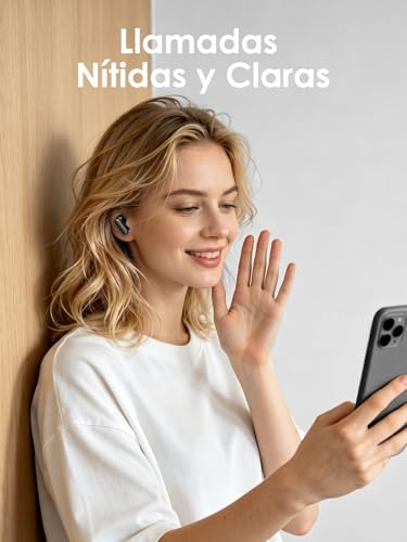 1 Hora Audífonos Bluetooth 5.4 Inalámbricos, Llamadas Claras, Drivers HiFi, Diseño Ergonómico Ultraligero 3.55g, 24H de Uso, Auriculares para iPhone, Samsung y Android, Negro