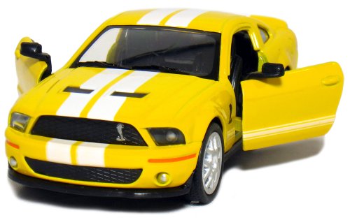 5 2007 Ford Shelby GT500 with Stripes 1:38 Scale (Yellow) by Kinsmart