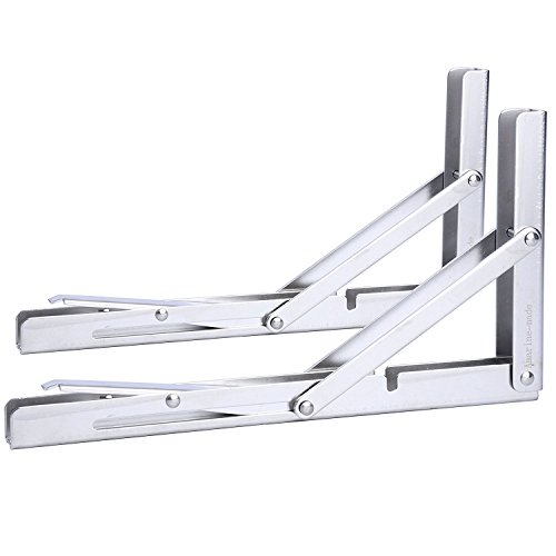 Amarine-made 2 PCS Long Release Arm Polished Stainless Steel Folding Shelf Bench Table Folding Shelf or Bracket, Max Load: 330lb, Long Release Arm