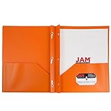 JAM Paper Plastic Eco Two Pocket Presentation Folder with Clasps - Orange - 6/pack