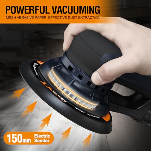 MAXXT 5mm Brushless Eccentric Sander | 350W EC Motor | 150mm & 125mm Dual Plate | 4000-10000rpm | Molded Case | With 20 Sanding Papers for Woodworking & Polishing