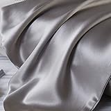 MervSilk - 100 Mulberry Silk Luxury Pillowcase, Charmeuse, 19 Momme, Grade 6A OKEO TEX Certified - Queen - Envelope Style, Grey (Queen, 50×70cm)