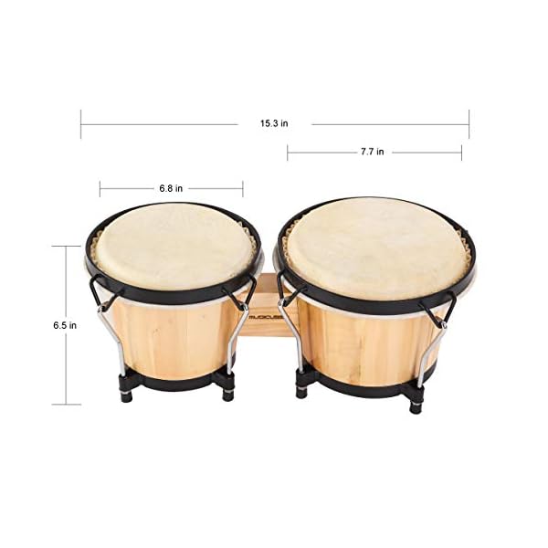 MUSICUBE Bongo Drum Set, 6” and 7” Percussion Instrument, Wooden and Metal Drum for Adult Kids Beginners Professionals… - Image 3