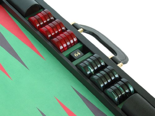 Leather/Microfiber Backgammon Set - (23" Large Attache Case, Zaza & Sacci) - Black/Green