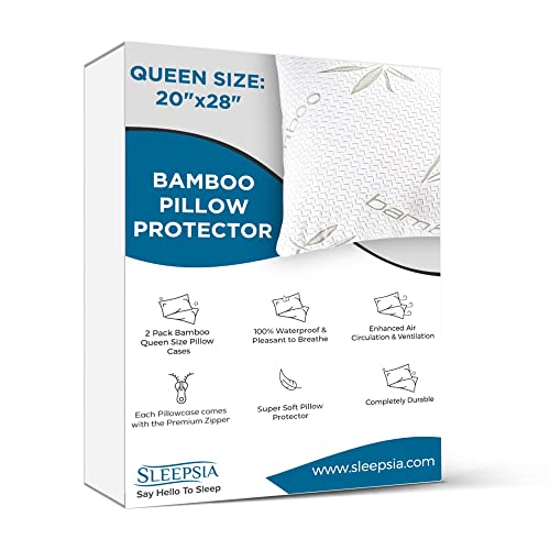Sleepsia Supersoft Bamboo Queen Pillow Protectors (2 Pack 20"x28