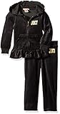 Juicy Couture Little Girls' 2 Piece Velour Hooded Jacket and Pant Set, Black, 5
