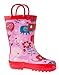 OAKI Kids Rubber Rain Boots Easy-on Handles, Pink Elephants, 8T US Toddler