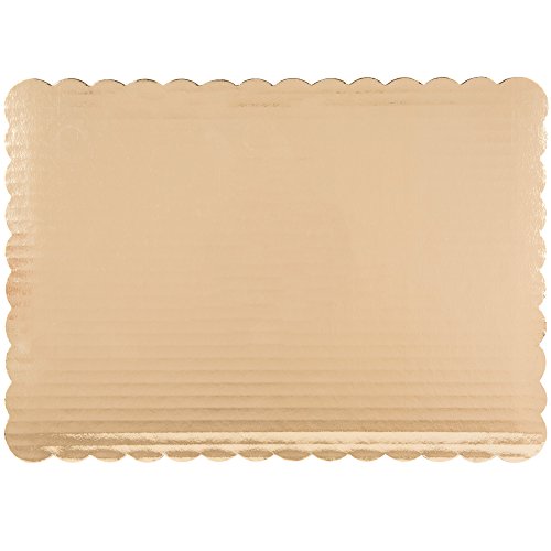 Gold Cake Board - Scalloped Edge Rectangle Quarter Sheet 14" x 10" Pack of 25