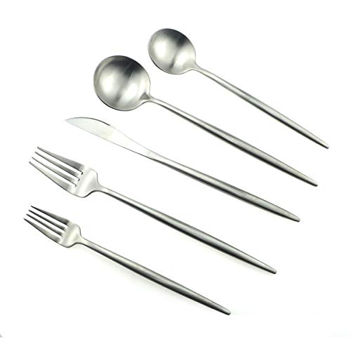 Gugrida 20 Pieces Matte Flatware Set, 18/10 Stainless Steel