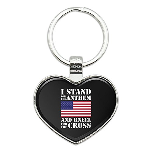 I Stand For The Flag Kneel Cross USA American Flag Patriotic Heart Love Metal Keychain Key Chain Ring