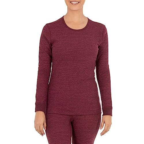 Fruit of The Loom Women's Micro Waffle Premium Thermal Crew Top, Merlot Heather, Small