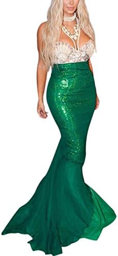 Vainsong Women's Sexy Mermaid Tail Skirt Sequins Fish Tail Maxi Skirt Costume