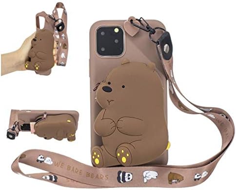 AuchSo Compatible with iPhone 11 Pro Max Wallet Case, Cartoon Cute Bear Panda Elephant Purse Soft Silicone Flexible TPU Bumper Back Slim Fit Protective Case for iPhone 11 Pro Max -Brown Bear